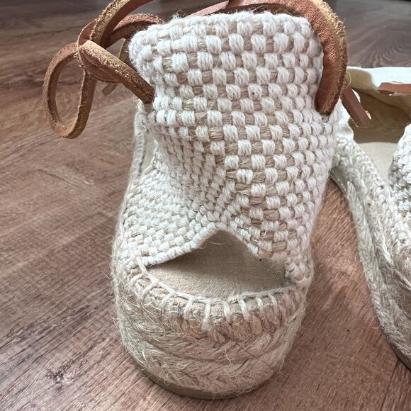 Diegos Ivory flat Carmen Espadrille Sz 8.5 US/39 EU Hand made Spain Leather Tie - Picture 3 of 10